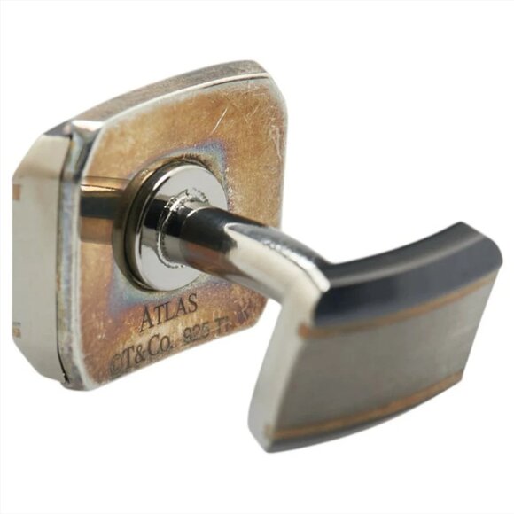 Tiffany & Co Atlas Titanium Cufflinks Cuff Links Silver 925 Auth w/Box #4874 - Picture 4 of 5